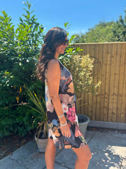 Black Brushed Floral Pattern Dress Valentina