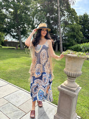 Gold Open Weave Fringed Cover Up