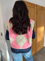 Pink Argyle Fleece Gilet Eva