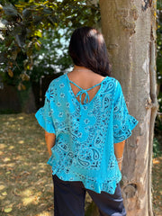 Blue Bubble Cotton Paisley Top Kimberly