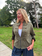 Khaki Military Suedette Jacket Cheryl