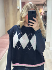 Navy Argyle Knit Blair
