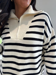 Black Striped Zip Collar Knit Charlie