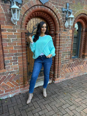 Aqua Knitted Wrap Jumper Nell