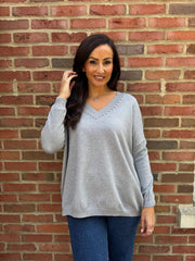 Grey Diamante V Neck Knit Tori