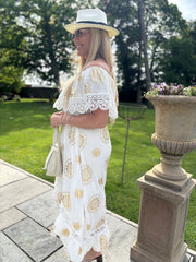 White Bardot Embroidered Dress Goldie
