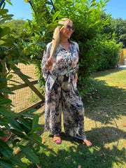 Navy Mixed Animal Print Trousers Davina