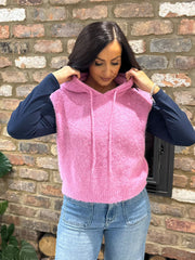 Pink Sleeveless Knitted Hoodie Sherida