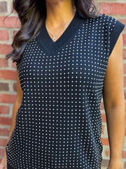 Black Studded V Neck Tank Top Serena