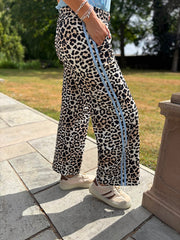 Blue Premium Leopard Pull on Wide Leg Trousers