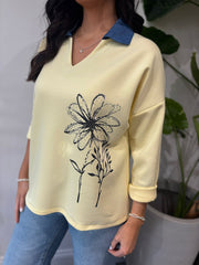 Lemon Collared Flower Sweatshirt Angel