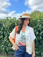 White Embroidered Trim Shirt Rhodes