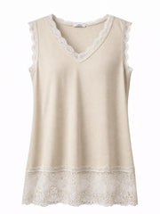 Stone Ribbed Lace Trim Vest Primrose
