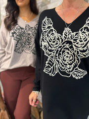 Black Rose Design Knit Top Tilly