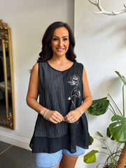 Black Striped Panel Sleeveless Top Gaynor