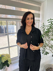 Black Textured Drawstring Jacket Kaylee