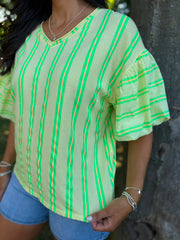 Lemon Puff Sleeve Striped Top Erin