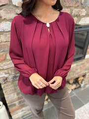 Wine Pleat Detail Chiffon Blouse Molly