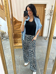 Teal  Leopard Seam Front Trousers