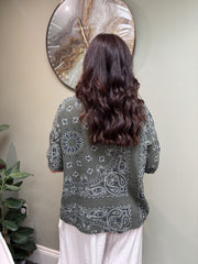Khaki Paisley Bubble Cotton Top Quinley