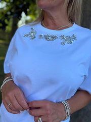 White Embellished Floral Tee Riley