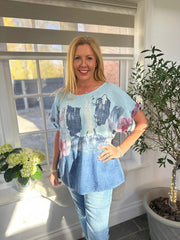 Light Blue Brushed Floral Print Top Alexis