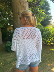 White Abstract Pattern Knit Tori