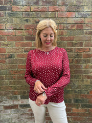 Wine Polka Dot Super Soft Round Neck