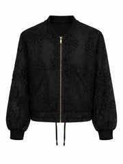 Black Floral Mesh Bomber Jacket Elma