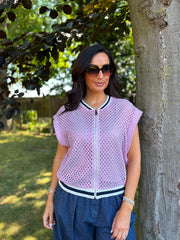 Pink Crochet Net Sleeveless Jacket Sharon