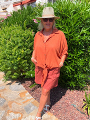 Rust Tie Front Blouse Brielle