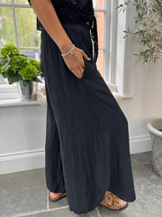 Black Wide Leg Pull on Silvia Trousers