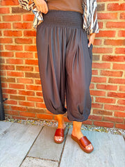 Black Smocked Waist Hareem Trousers