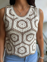 Mocha Crochet Patterned Tank Top Phoebe