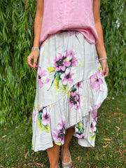 Stone Asymmetric Floral Frill Skirt Amy