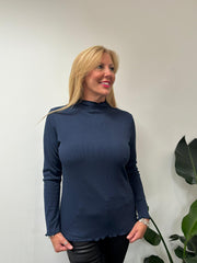 Navy Ribbed Flute Neck Top Charlotte