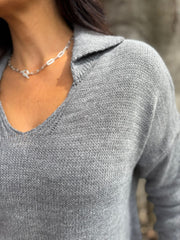 Grey Open Collar Jumper Rhea