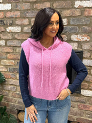 Pink Sleeveless Knitted Hoodie Sherida