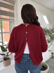 Wine Reverse Button Knit Cardi Larissa