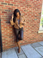 Camel Double-Breasted Short Coat