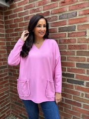 Candy Pink Fringed Pocket Knit Ruth