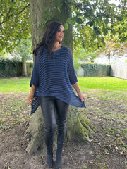 Navy Asymmetric Loose Knit Melody