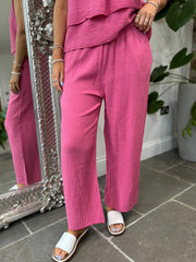 Lipstick Pink Bubble Cotton Trousers