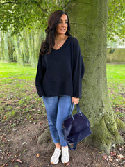 Navy Multi Hole Heart Knit Amelia