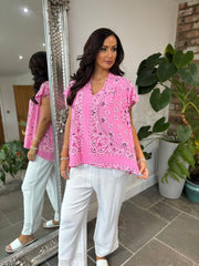 Candy Pink Bubble Cotton Paisley Top Sammie