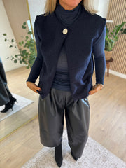 Navy Boucle Button Waistcoat Rachel
