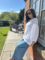 White Crochet Shoulder Detail Top Wrenley