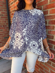 Navy Baroque Floral Print Top Maggie