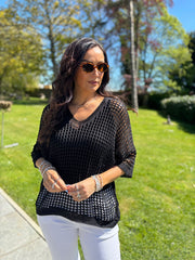 Black Open Weave Knit Cassandra
