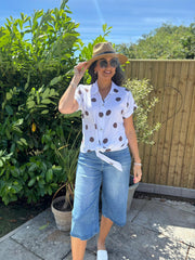 White Polka Dot Tie Front Blouse Tiana